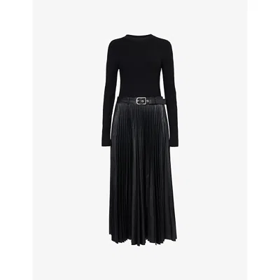 Simkhai Womens Black Abilene Pleated Woven Midi Dress