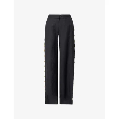 Simkhai Womens Black Cayman Wide-leg Linen-blend Trousers