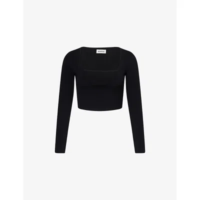 Simkhai Womens Black Halstin Cropped Knitted Top Xs