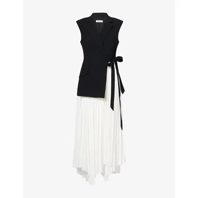 Simkhai Womens Black Multi Helena Combo Blazer Woven Midi Dress