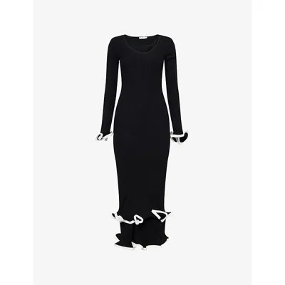 Simkhai Womens Black Solani Ruffled Knitted Midi Dress Xl