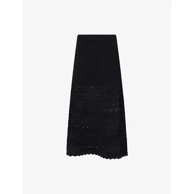 Simkhai Womens Black Westly Open-stitch Midi Skirt Xs
