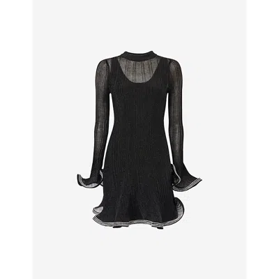 Simkhai Womens Black Zelda Crystal-wavy-trims Knitted Mini Dress