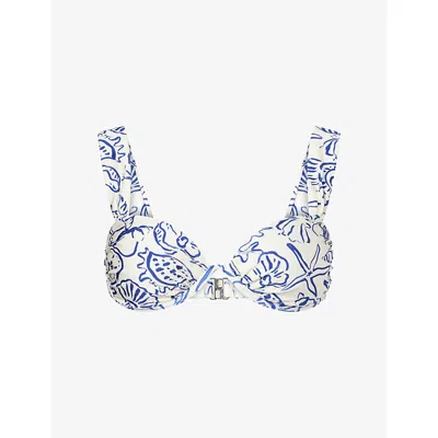Simkhai Womens Blueberry Multi Anniston Ruched Bikini Top