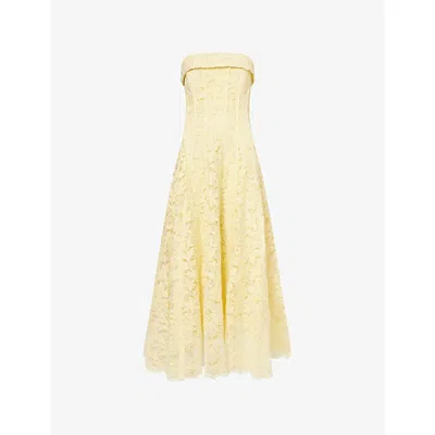 Simkhai Womens Buttercream Imogen Strapless Lace-cotton Midi Dress In Neutral