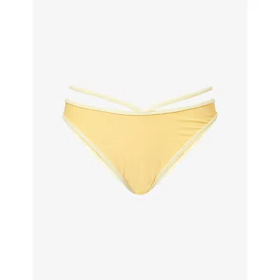 Simkhai Womens Buttercream Multi Emmalynn Criss-cross Strap Bikini Bottoms In Yellow