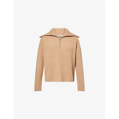 SIMKHAI WOMENS CAMEL LANDRY HALF-ZIP RIBBED CASHMERE JUMPER