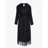 Simkhai Womens Black Carrie Fringe-trim Wool-blend Robe Coat In Black