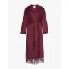 Simkhai Womens Oxblood Carrie Fringe-trim Wool-blend Robe Coat