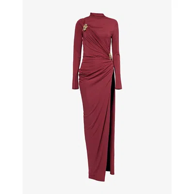 SIMKHAI WOMENS CRANBERRY IZADORA DRAPED STRETCH-WOVEN MIDI DRESS XS