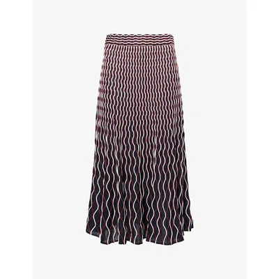 SIMKHAI WOMENS CRANBERRY MULTI ALIZA STRETCH-KNIT MIDI SKIRT