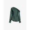 Simkhai Womens Park Slope Alice Asymmetric-neck Satin Top In Green