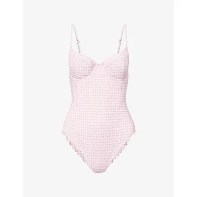 Simkhai Womens Daisy Multi Suni Check-print Swimsuit Xs In Pink