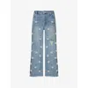 Simkhai Womens Distressed Brickell Jude High-rise Embellished Denim Jeans In Blue