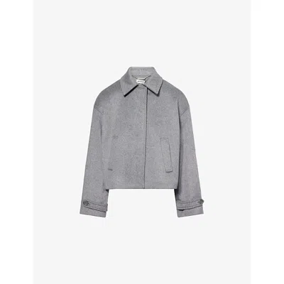 Simkhai Womens Heather Grey Colby Cropped Wool-blend Jacket In Brown