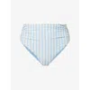 Simkhai Womens Hydrangea Blue Stripe Teya High Waist Ruched Bikini Bottoms In Blue