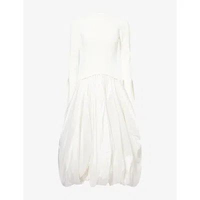 Simkhai Womens Ivory Kenlie Pouf-skirt Taffeta And Knitted Midi Dress Xs In White