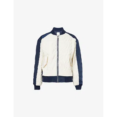 Simkhai Womens Rollins Cable-knit Combo Shell Bomber Jacket Ivory Multi