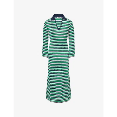 Simkhai Womens Kelly Green Stripe Tegan Striped Cotton-blend Midi Dress