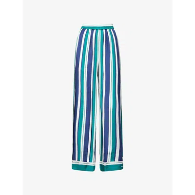 Simkhai Womens Kelly Green Stripe Zuna Striped Straight-leg Silk-blend Trousers