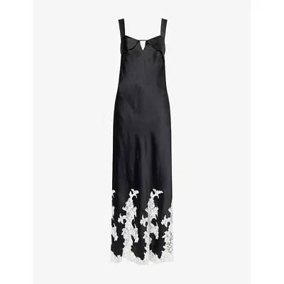Simkhai Womens Lea Lace-trim Satin Maxi Dress Black Multi
