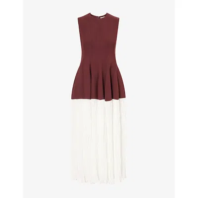 Simkhai Womens Mahogany Multi Raleigh Pleated Woven Midi Dress In Burgundy
