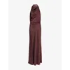 Simkhai Reannon Halterneck Satin Gown In Brown