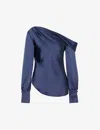 Simkhai Womens Midnight Alice Asymmetric-neck Satin Top In Blue