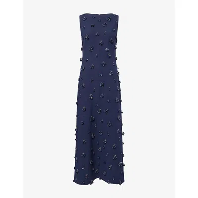 Simkhai Womens Midnight Claudia Jewel-embellished Woven Midi Dress In Blue