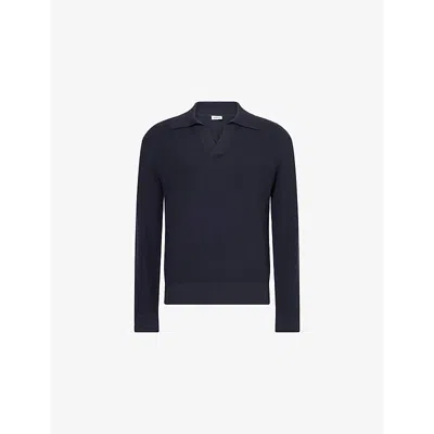 Simkhai Womens  Horatio Textured Long-sleeve Cotton-blend Knitted Polo Shirt In Midnight