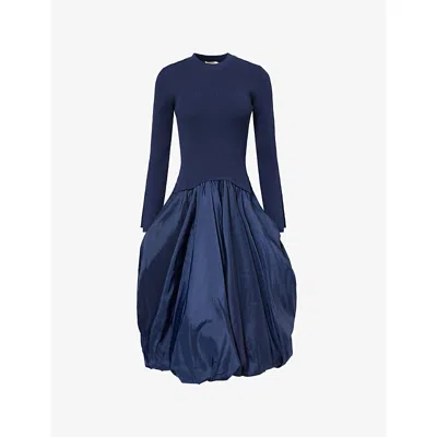 Simkhai Womens Midnight Kenlie Long-sleeve Taffeta-knit Midi Dress In Blue