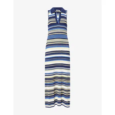 Simkhai Womens Midnight Multi Kerrin Collared Cotton-knit Midi Dress Xs In Blue
