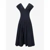 Simkhai Womens Midnight Nina Pleated Cotton-blend Midi Dress In Navy