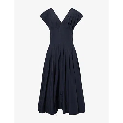 Simkhai Womens Midnight Nina Pleated Cotton-blend Midi Dress In Navy