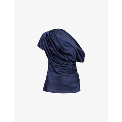 Simkhai Womens Midnight Phoebe Draped Woven Top In Blue