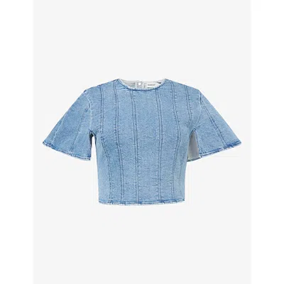 Simkhai Womens Montauk Kolby Cropped Stretch-denim Top In Blue