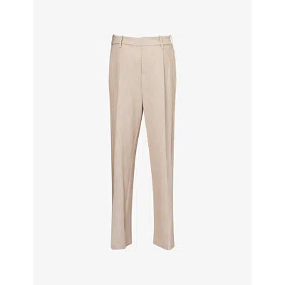 Simkhai Womens Natural Linen Pleated Straight-leg Woven Trousers