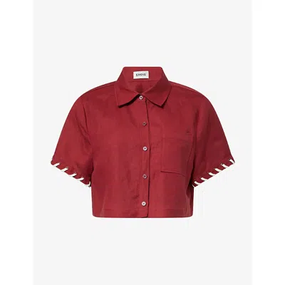 Simkhai Womens  Stitch Cropped Linen-blend Shirt In Red