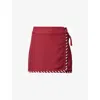 Simkhai Womens  Stitch Wrap Linen-blend Mini Skirt In Red