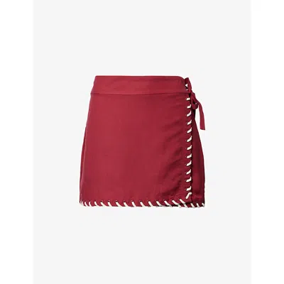 Simkhai Womens  Stitch Wrap Linen-blend Mini Skirt In Red