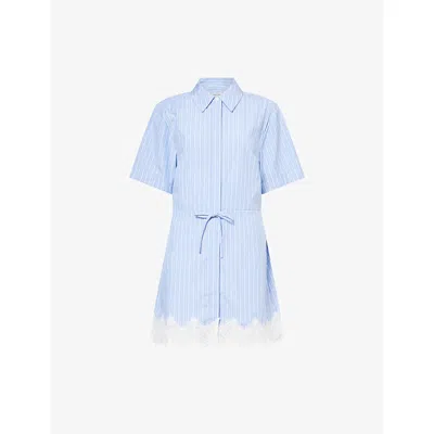 Simkhai Womens Oxford Blue Stripe Calder Striped Lace-hem Cotton Mini Dress In Multi