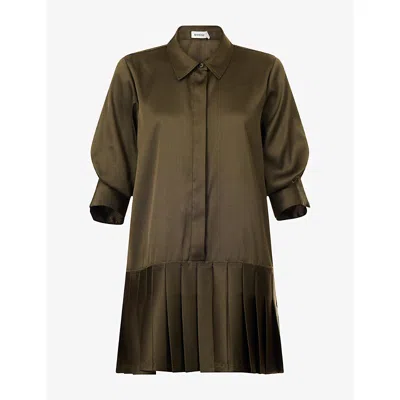 Simkhai Womens Regina Pleated Twill Mini Dress Dark Olive In Green