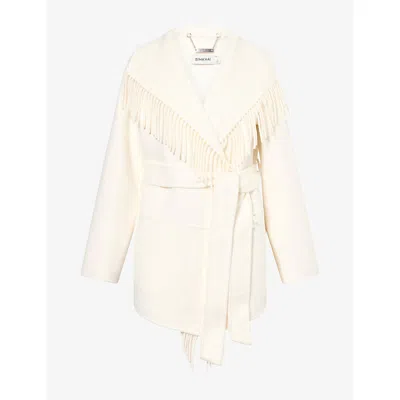 Simkhai Womens Rowen Fringed Wool-blend Jacket Frost Xs In White
