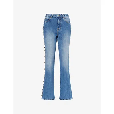 Simkhai Womens  Amelia High-rise Studded Denim Jeans In Green