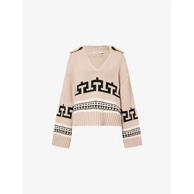 Simkhai Womens Sand Melange Multi O'reilly Open-neck Collar Cashmere-blend Jumper Xs In White