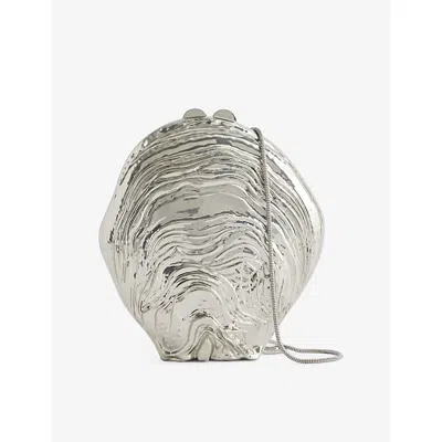 Simkhai Womens Silver Cove Shell Metal Clutch Bag