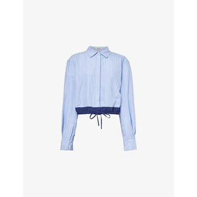 Simkhai Womens Adryck Striped-print Cotton-blend Shirt Harbor Blue Stripe