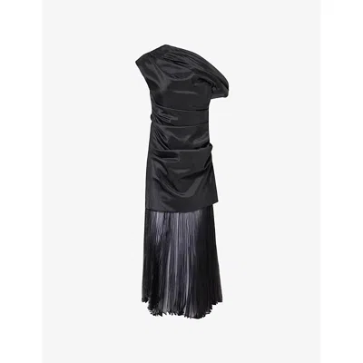 Simkhai Ammalie Draped Taffeta And Pleated Organza Midi Dress In Gray
