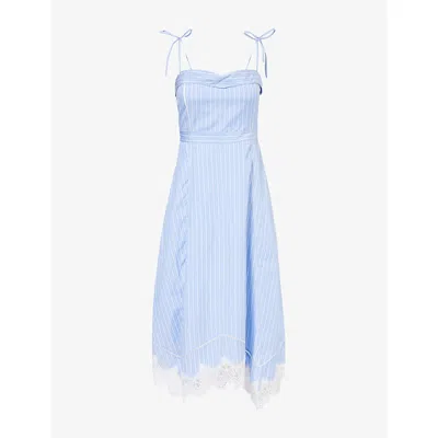 Simkhai Avaleigh Lace-trimmed Striped Cotton-poplin Midi Dress In Multi