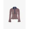 Simkhai Womens Colleen Stripe-pattern Stretch-knit Polo Top Cranberry Multi In Brown